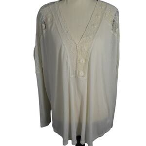 Free people Women's Large Ivory Blouse 3/4 Sleeves Mesh Boho Peasant